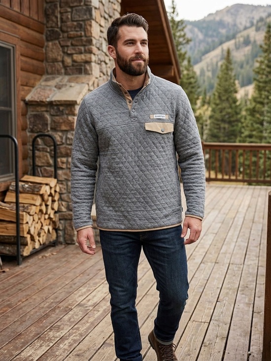 Magellan Outdoors Other - Magellan Outdoors XL Classic Fit Quilted Pullover Gray Beige 100% Cotton Knit